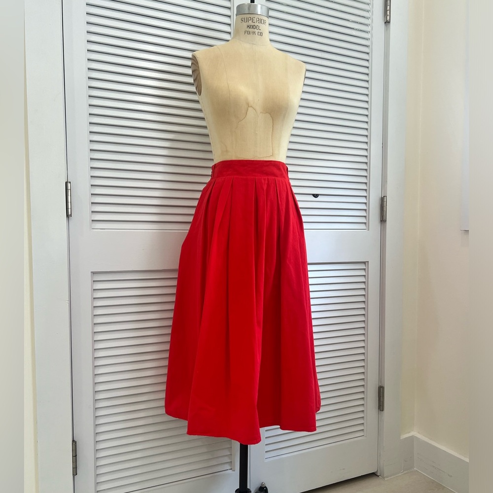 Red Midi Skirt with Belt